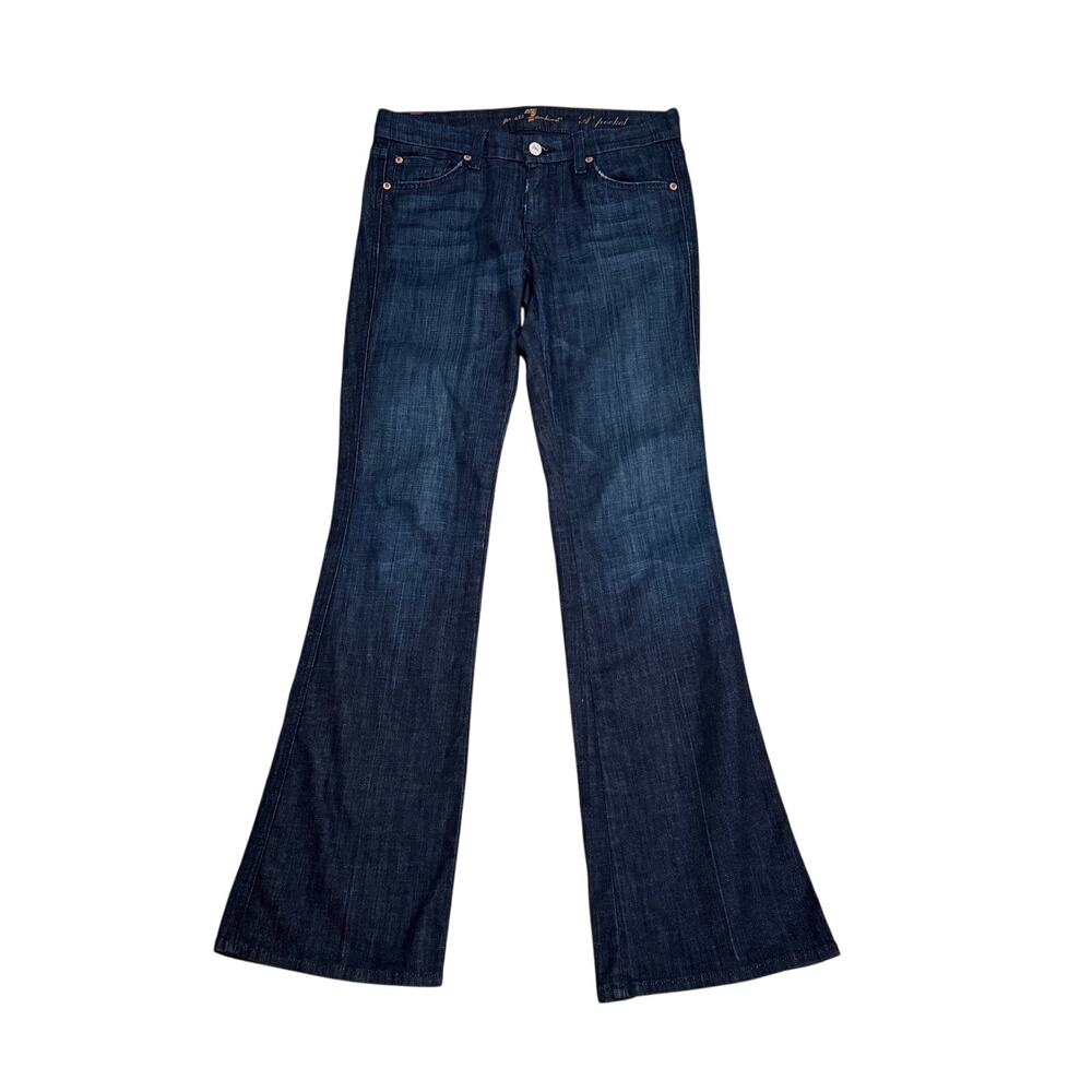 7 For All Mankind Jeans Womens 25 Dark Blue "A" Pocket Flare Low Rise Denim USA